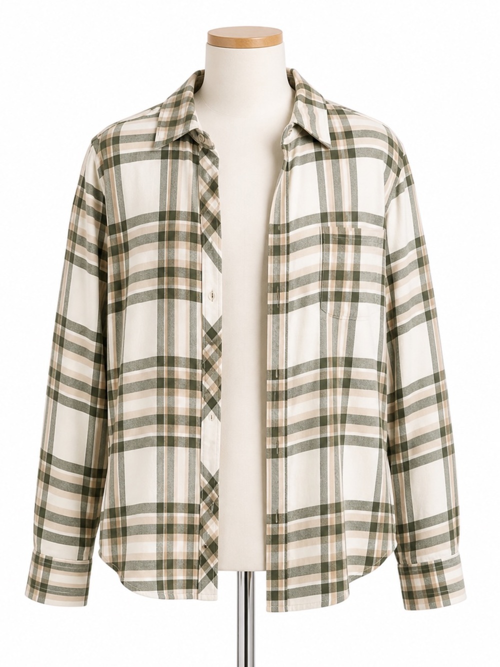 Weatherproof Plaid Button-Down Shirt - Green/Cream